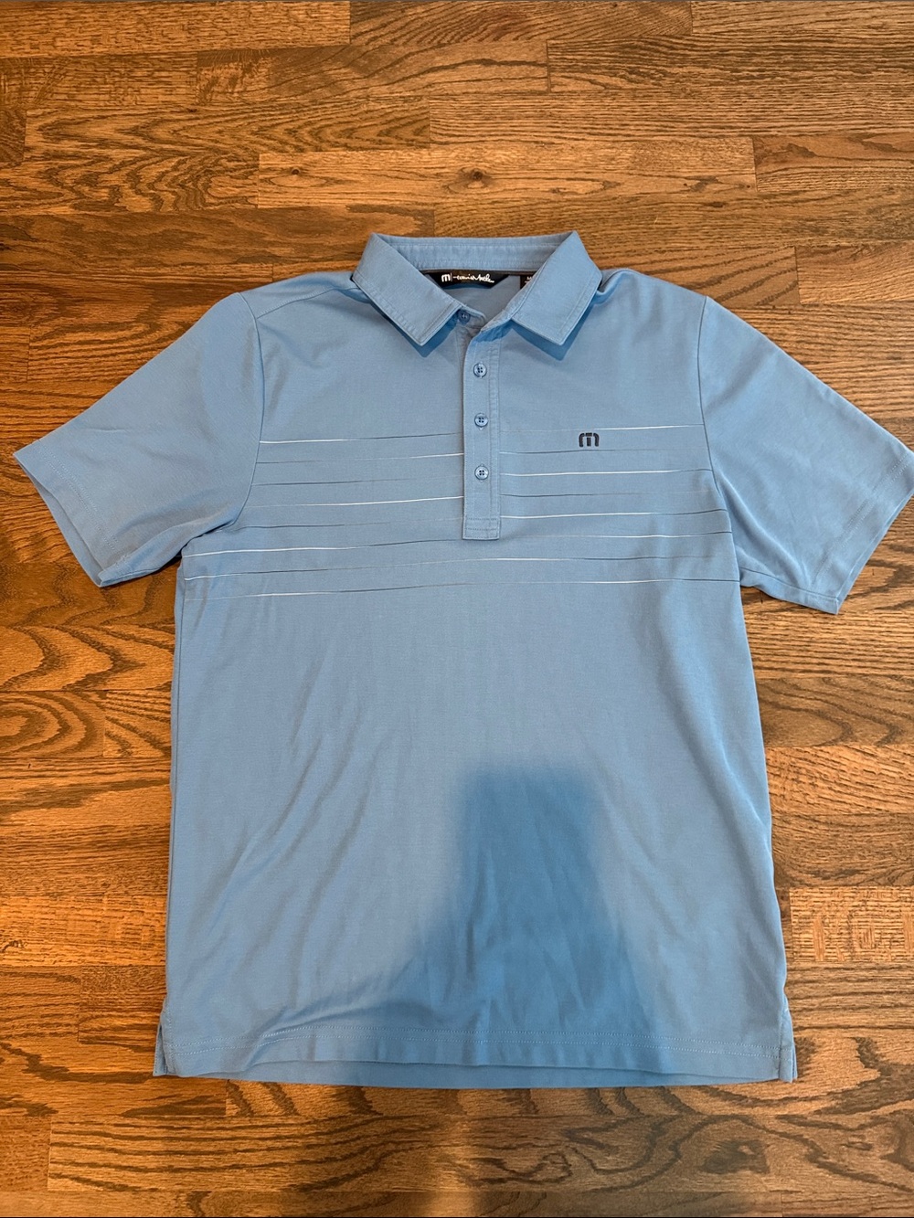 Travis Mathew Men's Sky Blue Horizontal-Strip Polo | Size M